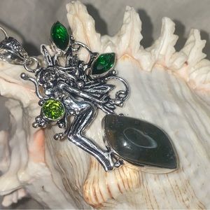 Whimsical Fairy Ocean Jasper + Peridot gem cluster pendant